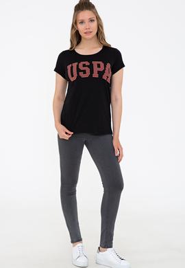 Kadın Siyah Bisiklet Yaka Tişört - 50238124030