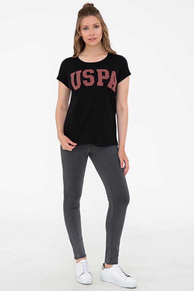 Kadın Siyah Bisiklet Yaka Tişört - 50238124030