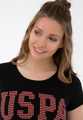 Kadın Siyah Bisiklet Yaka Tişört - 50238124030