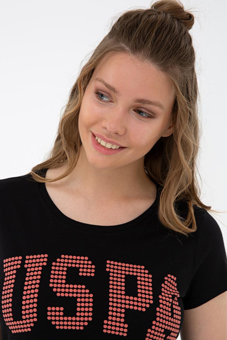 Kadın Siyah Bisiklet Yaka Tişört - 50238124030