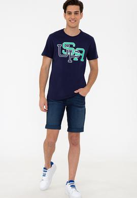 Erkek Lacivert Bisiklet Yaka T-Shirt - 50238108011