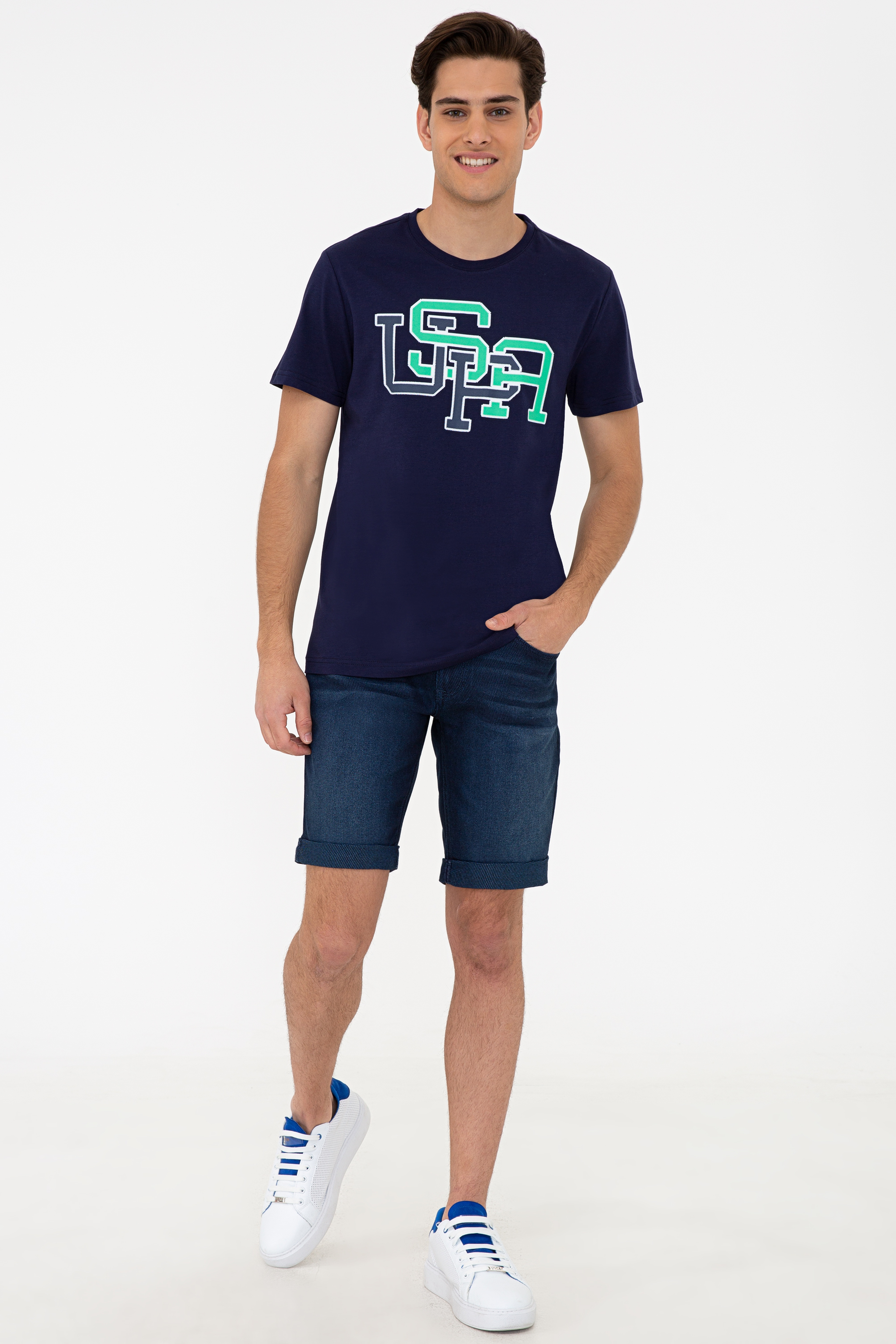 Erkek Lacivert Bisiklet Yaka T-Shirt - Image 4