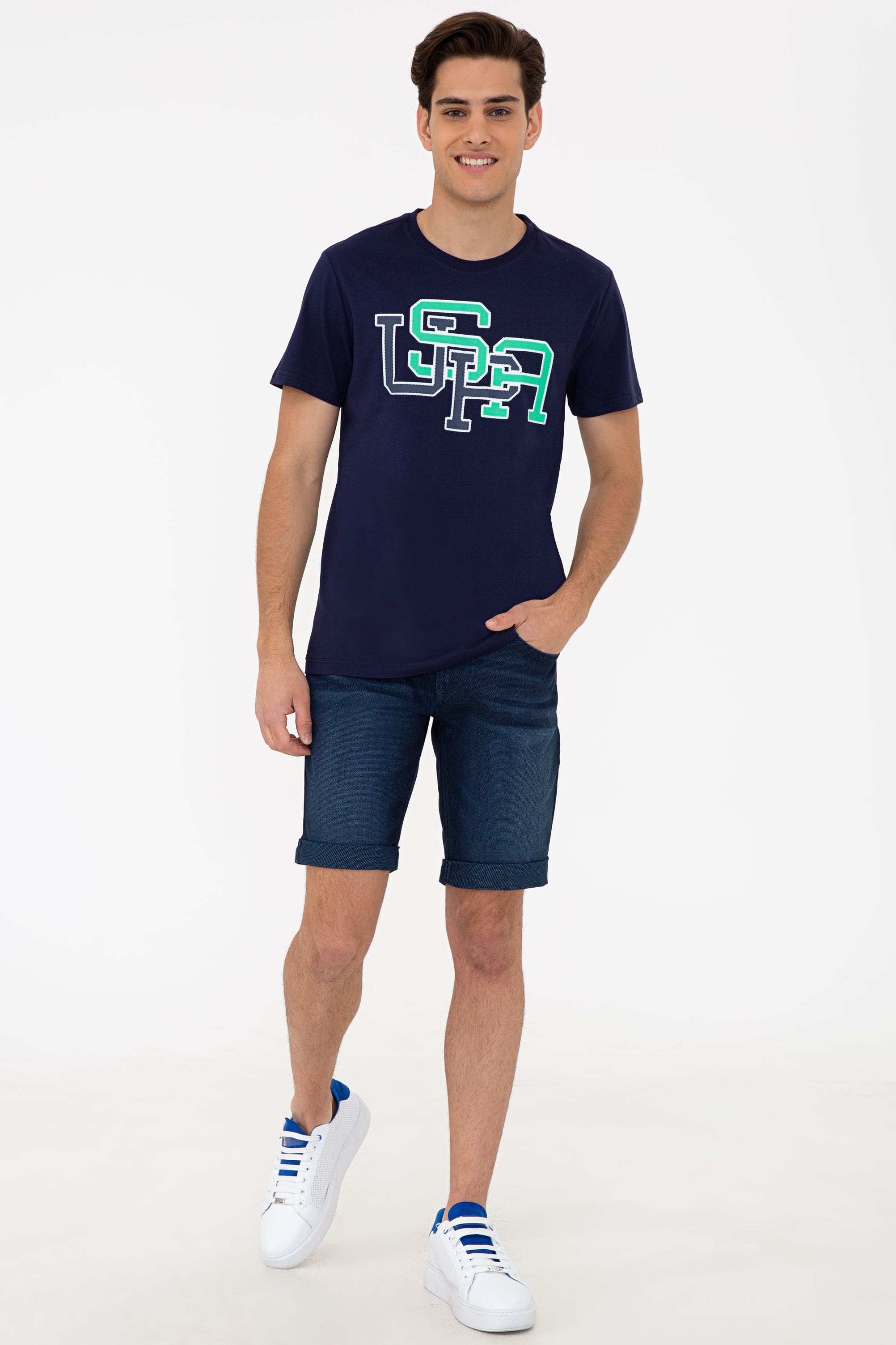 Erkek Lacivert Bisiklet Yaka T-Shirt