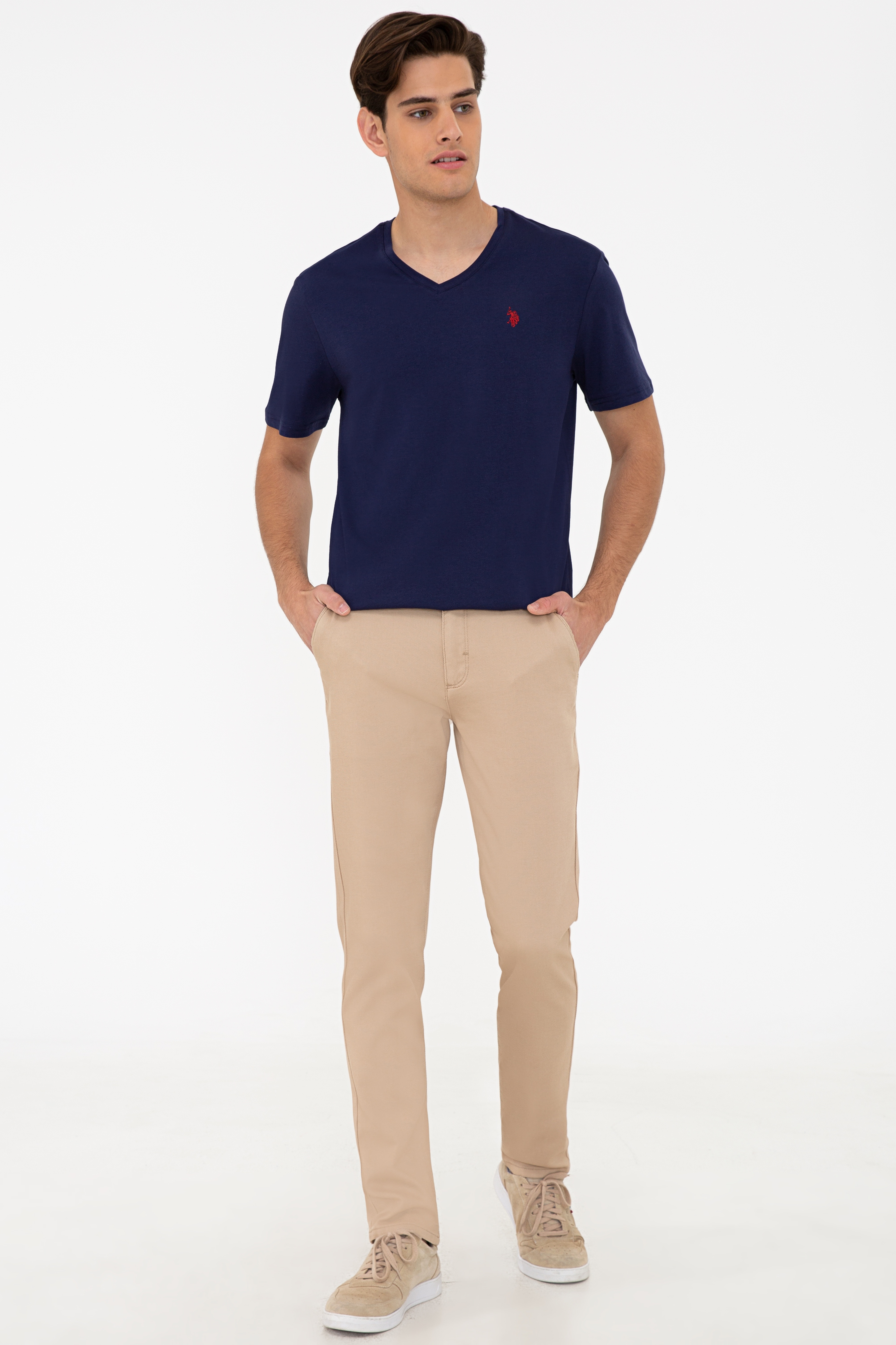 Erkek Regular Fit V Yaka Lacivert Basic Tişört