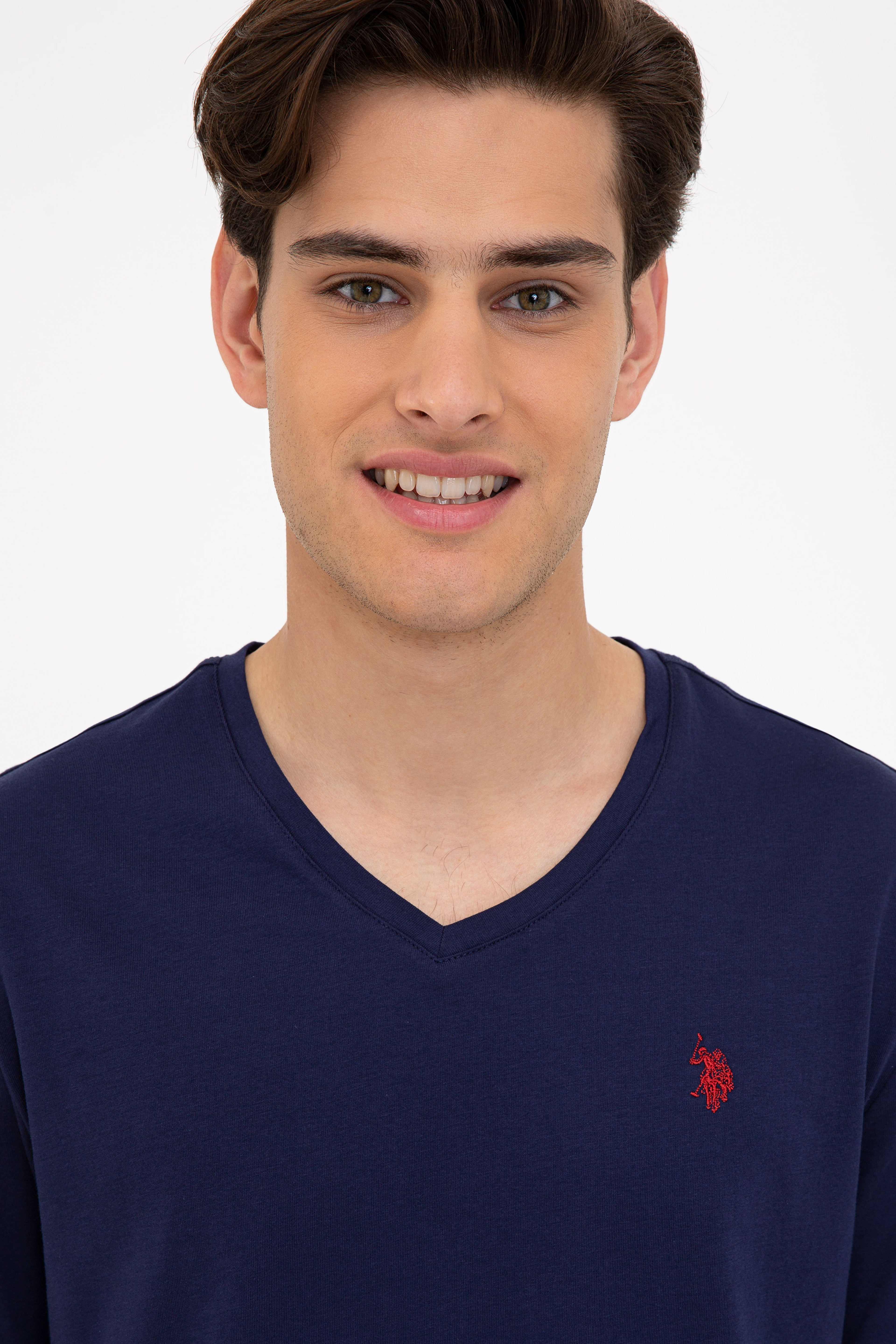 Erkek Regular Fit V Yaka Lacivert Basic Tişört