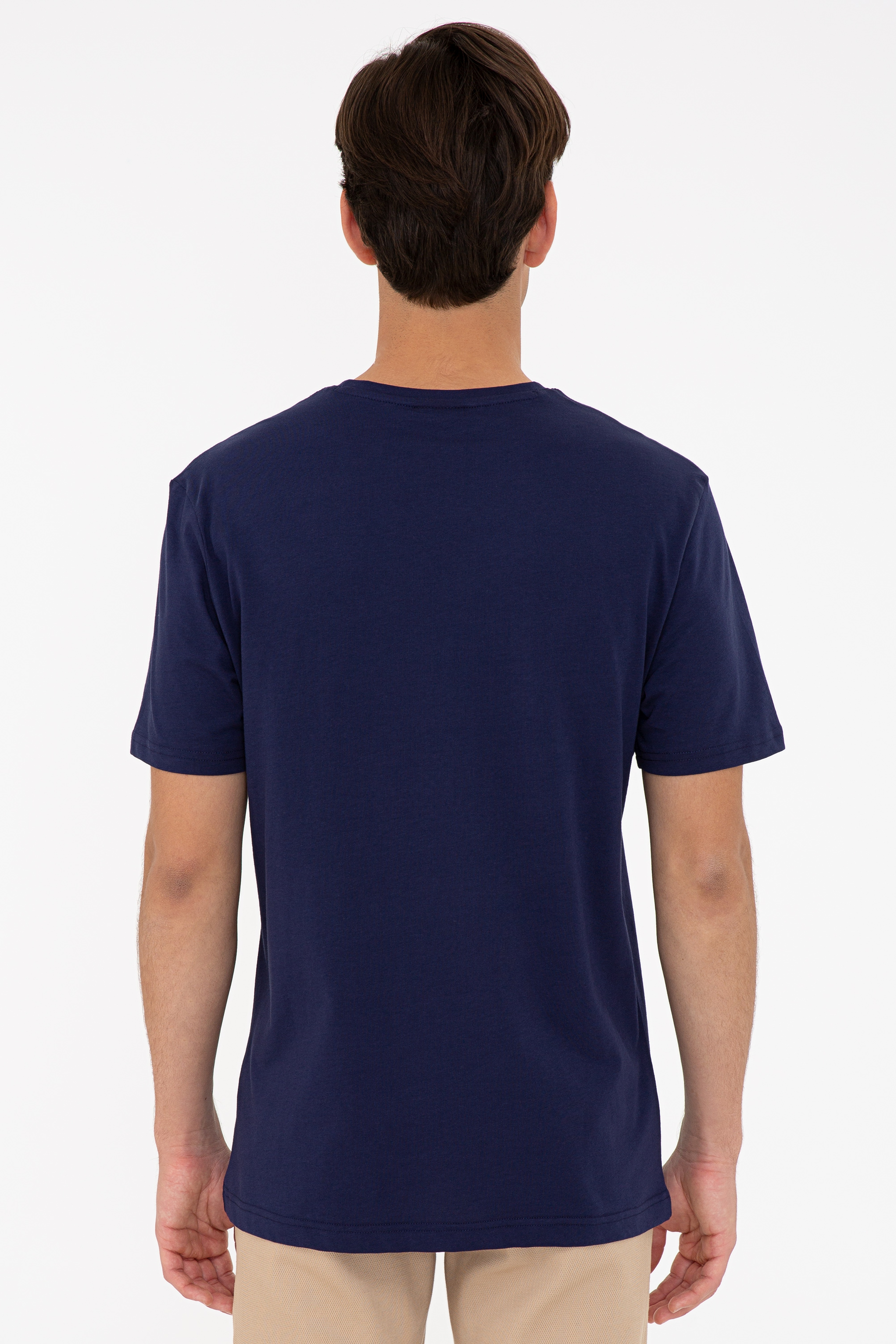 Erkek Regular Fit V Yaka Lacivert Basic Tişört