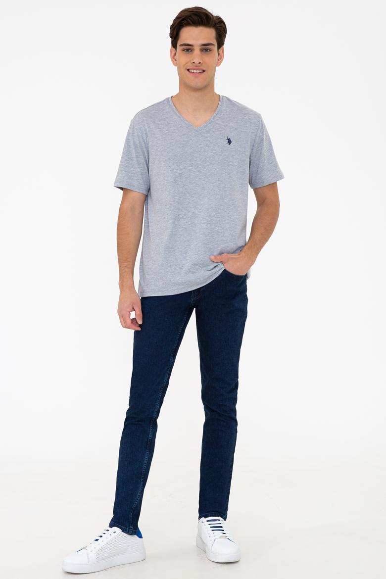 Erkek Gri Melanj Basic V Yaka Tişört - 50232305023