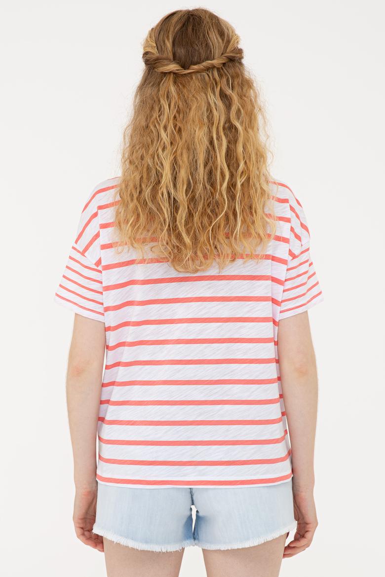 Kadın Koyu Nar Çiçeği Bisiklet Yaka T-Shirt - 50234687025