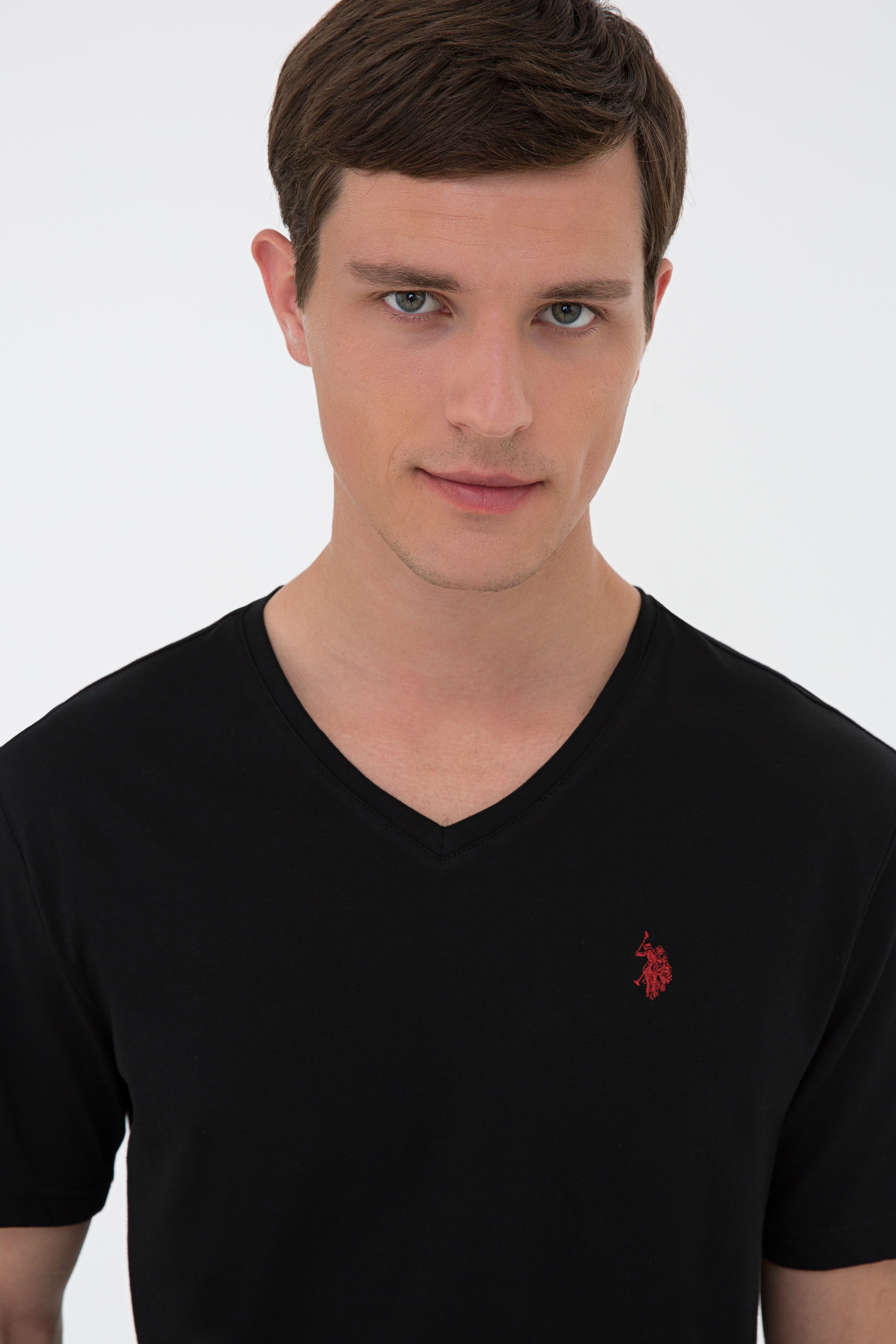 Erkek Regular Fit V Yaka Siyah Basic Tişört