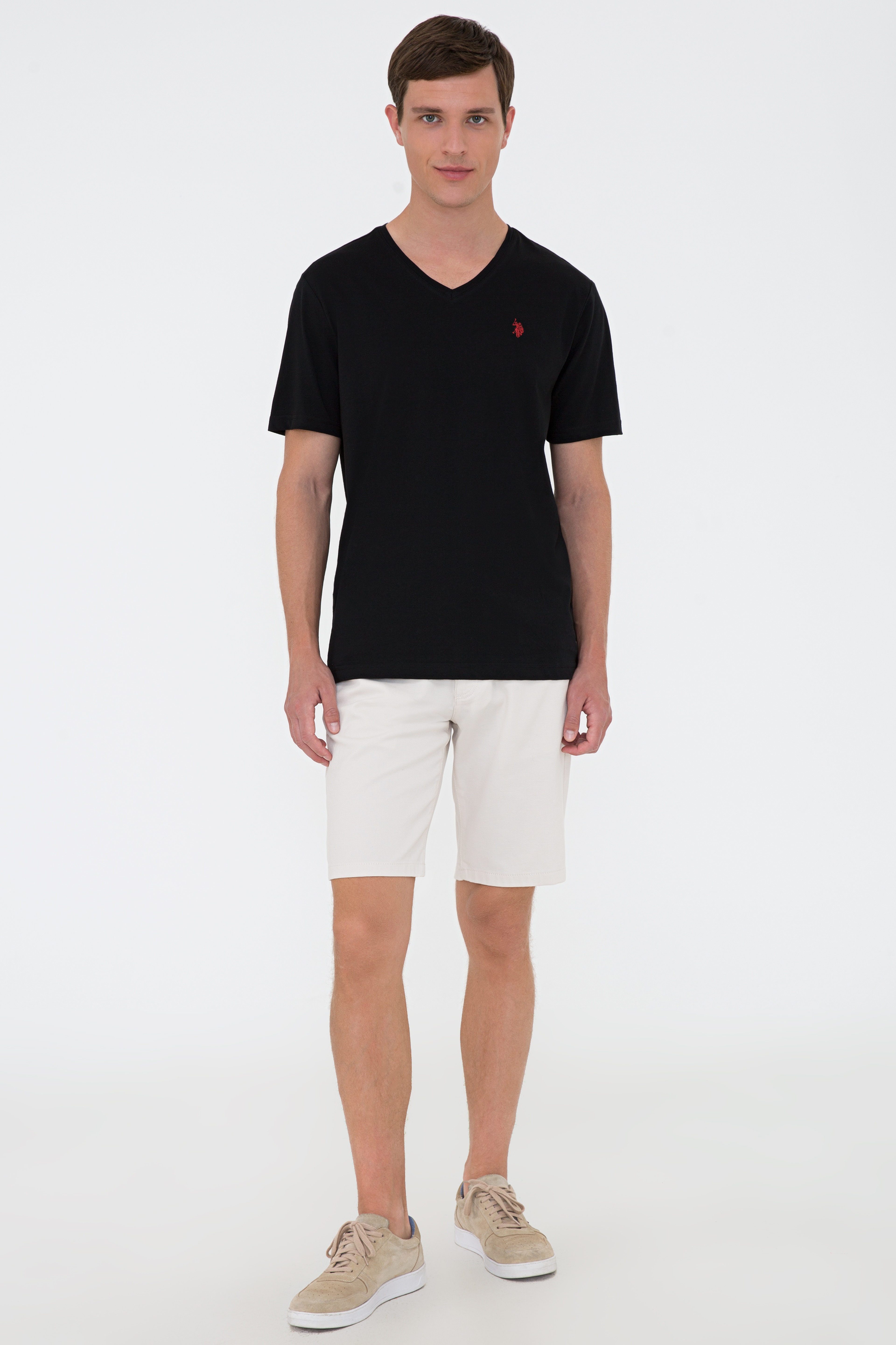 Erkek Regular Fit V Yaka Siyah Basic Tişört - Image 4
