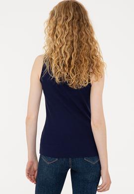 Kadın Lacivert Bisiklet Yaka Kolsuz Basic Tişört - 50234724076