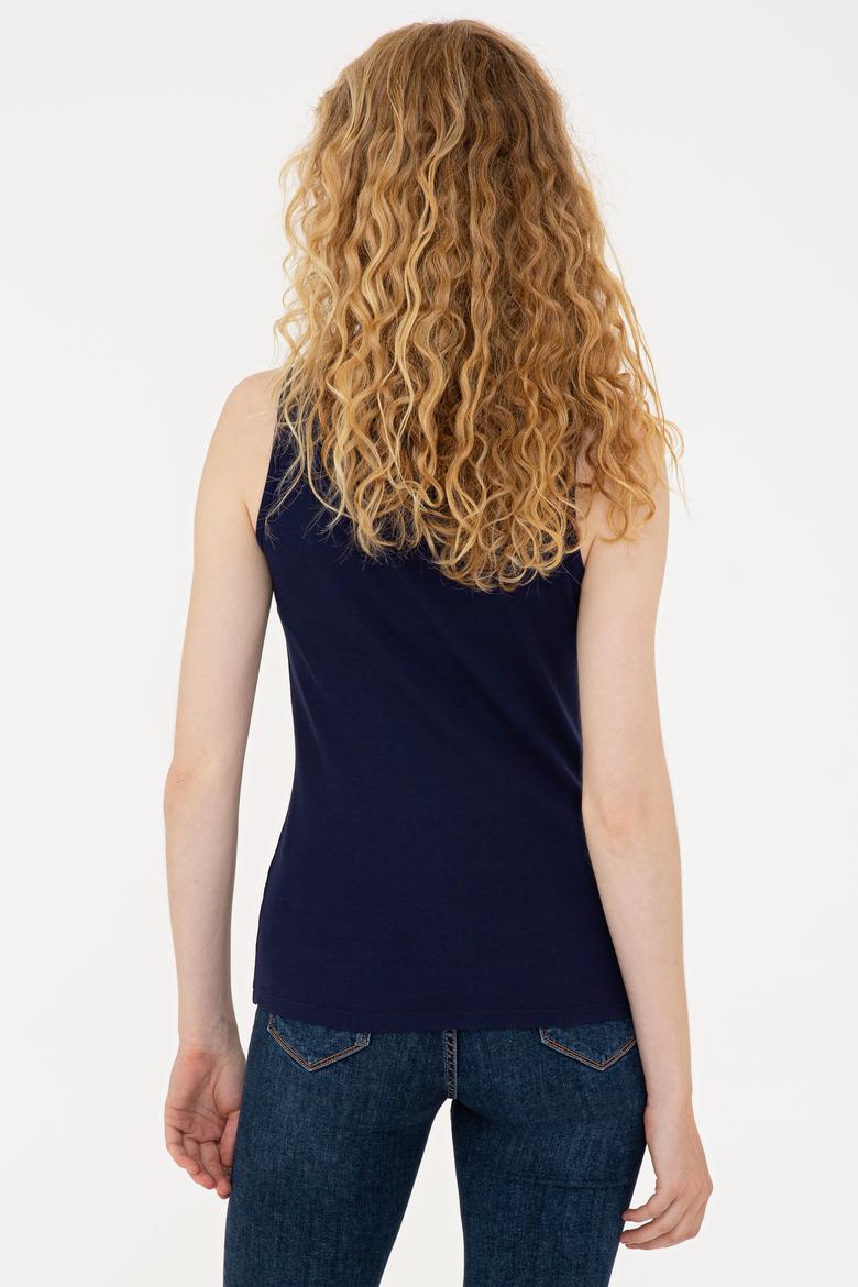 Kadın Lacivert Bisiklet Yaka Kolsuz Basic Tişört - 50234724076