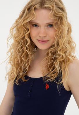 Kadın Lacivert Bisiklet Yaka Kolsuz Basic Tişört - 50234724076