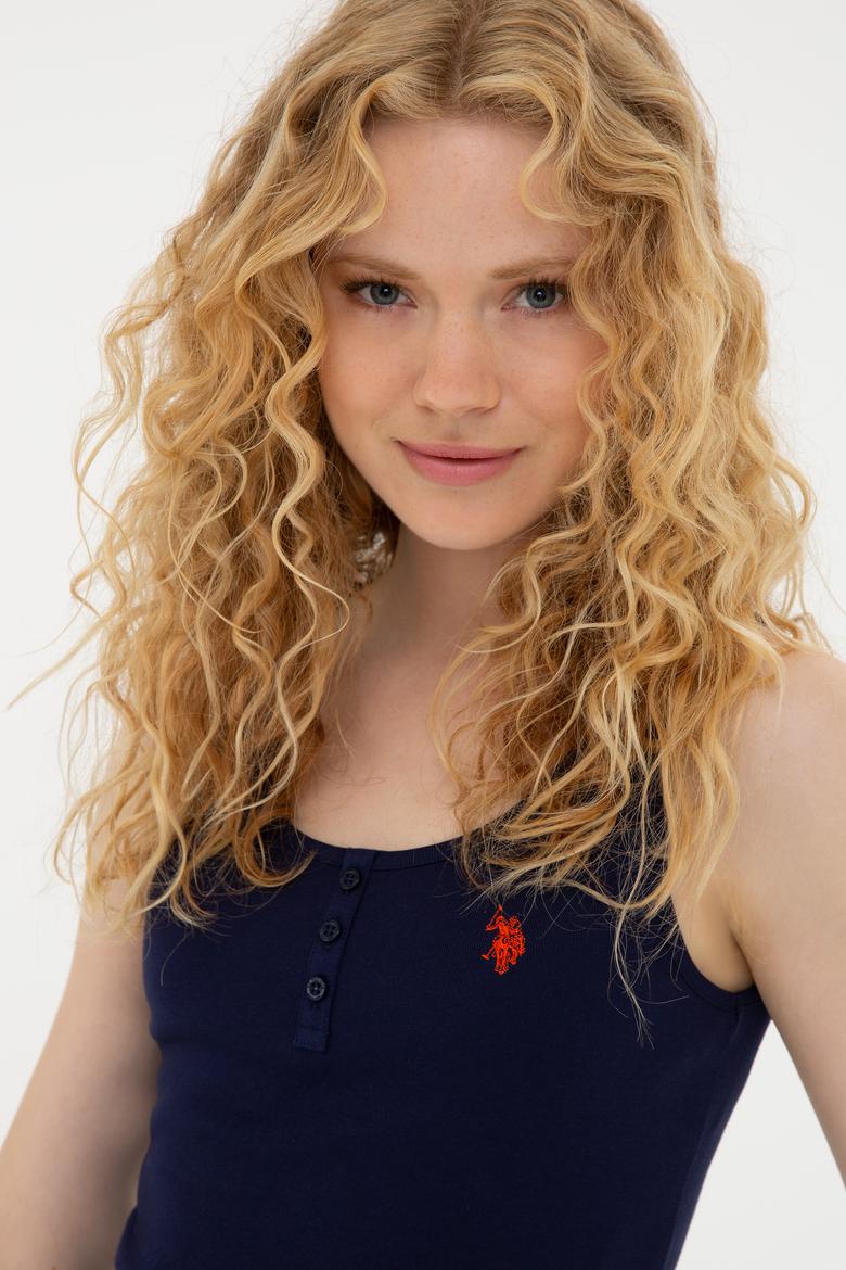 Kadın Lacivert Bisiklet Yaka Kolsuz Basic Tişört - 50234724076