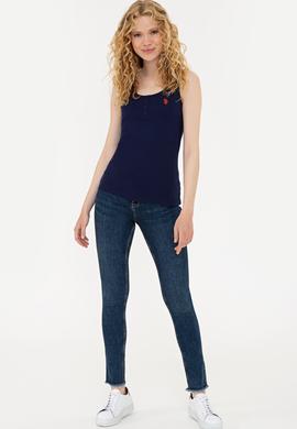 Kadın Lacivert Bisiklet Yaka Kolsuz Basic Tişört - 50234724076