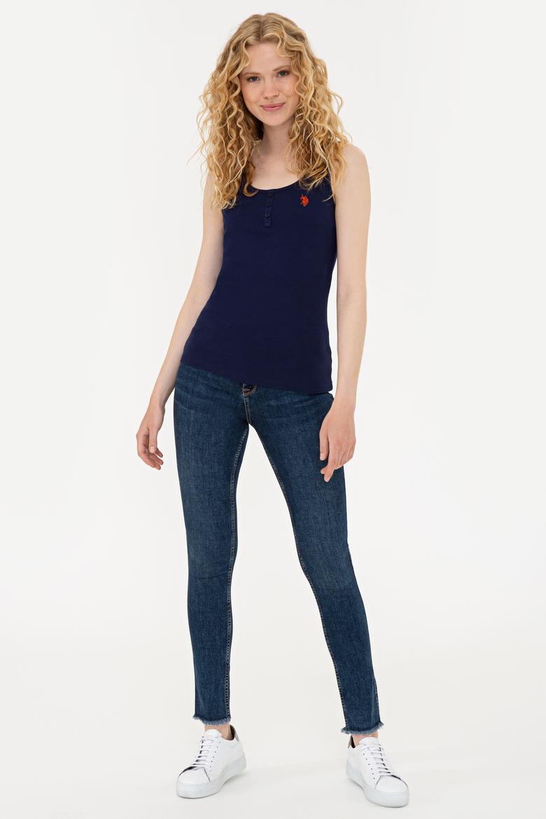 Kadın Lacivert Bisiklet Yaka Kolsuz Basic Tişört - 50234724076