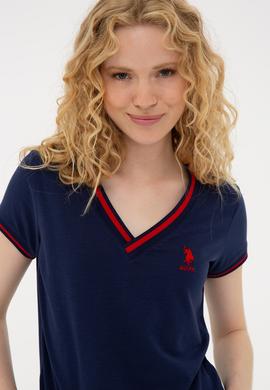 Kadın Lacivert V Yaka Tişört - 50252262003