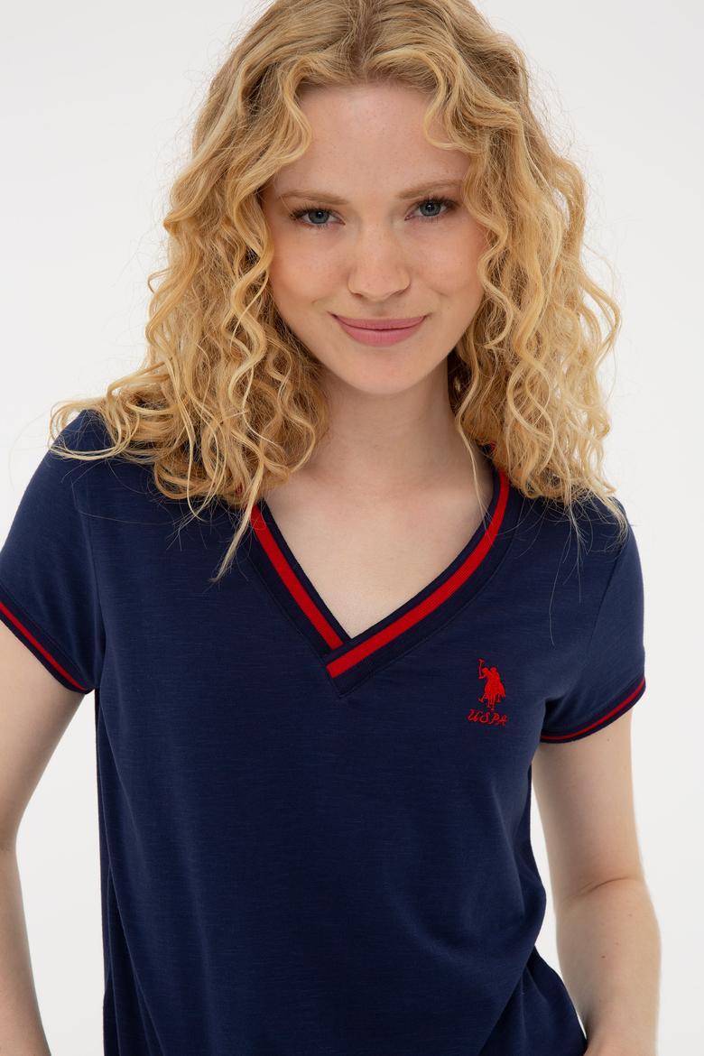 Kadın Lacivert V Yaka Tişört - 50252262003