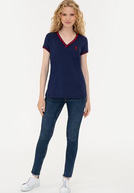 Kadın Lacivert V Yaka Tişört - 50252262003