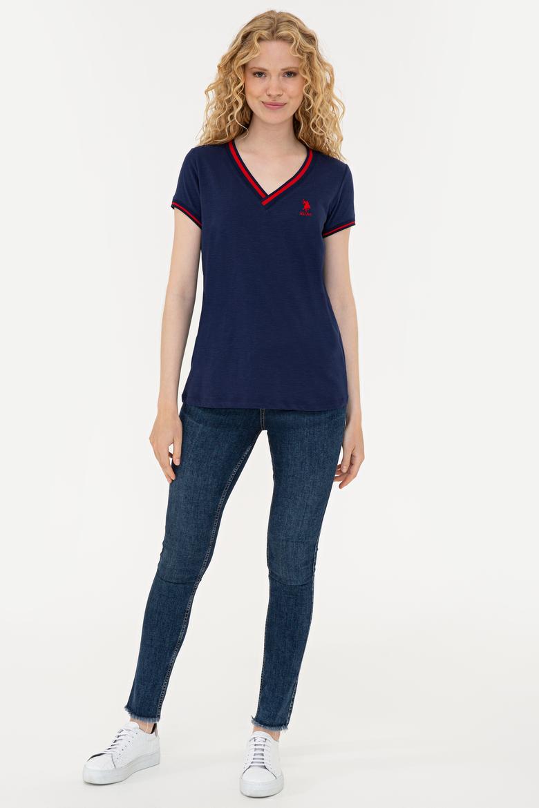 Kadın Lacivert V Yaka Tişört - 50252262003