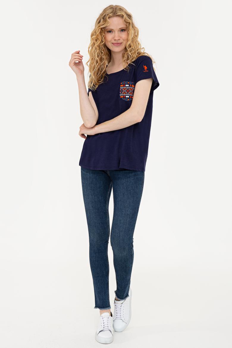 Kadın Lacivert Bisiklet Yaka T-Shirt - 50238086006