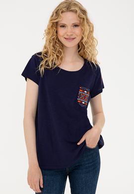 Kadın Lacivert Bisiklet Yaka T-Shirt - 50238086006