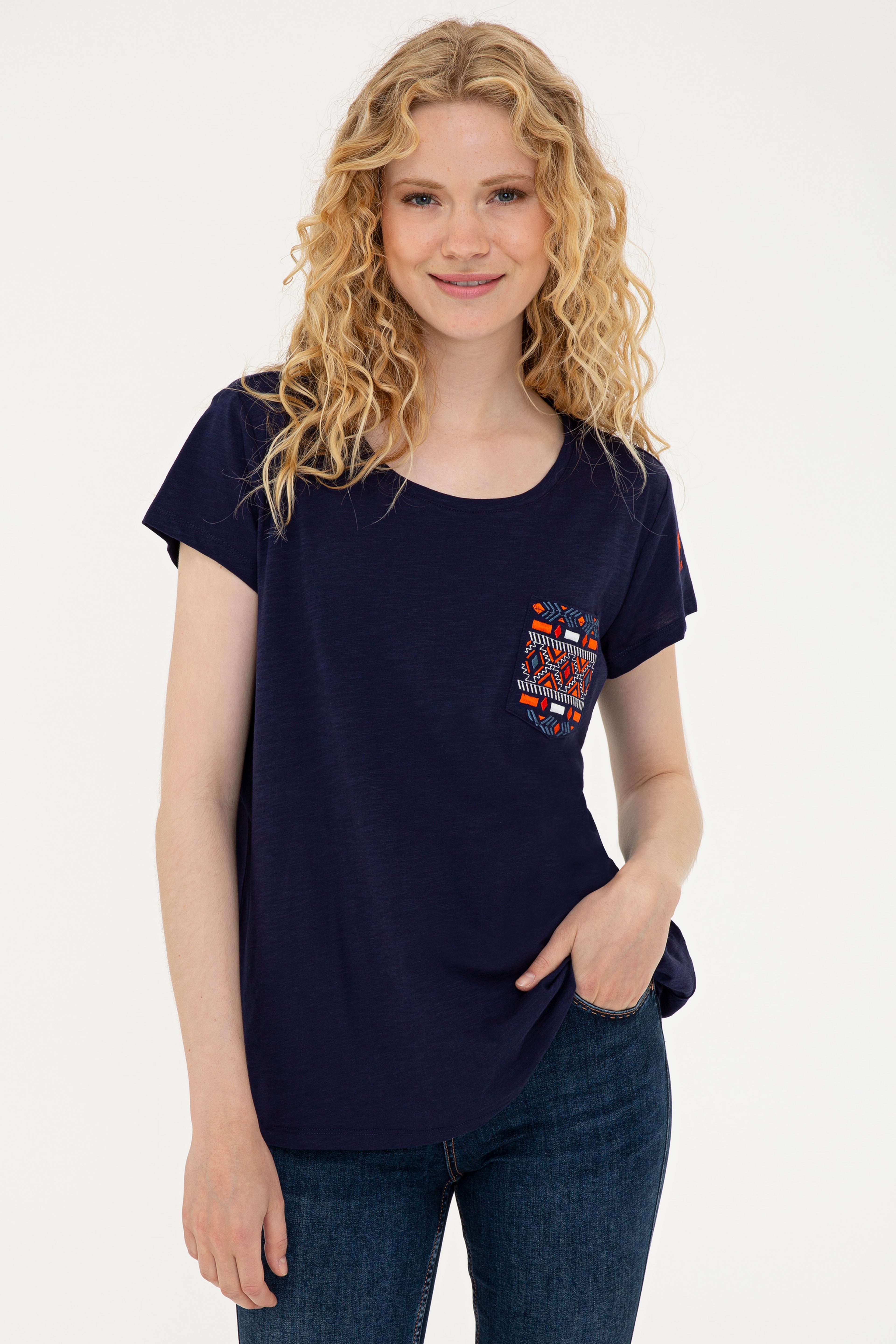Kadın Lacivert Bisiklet Yaka T-Shirt - Image 1