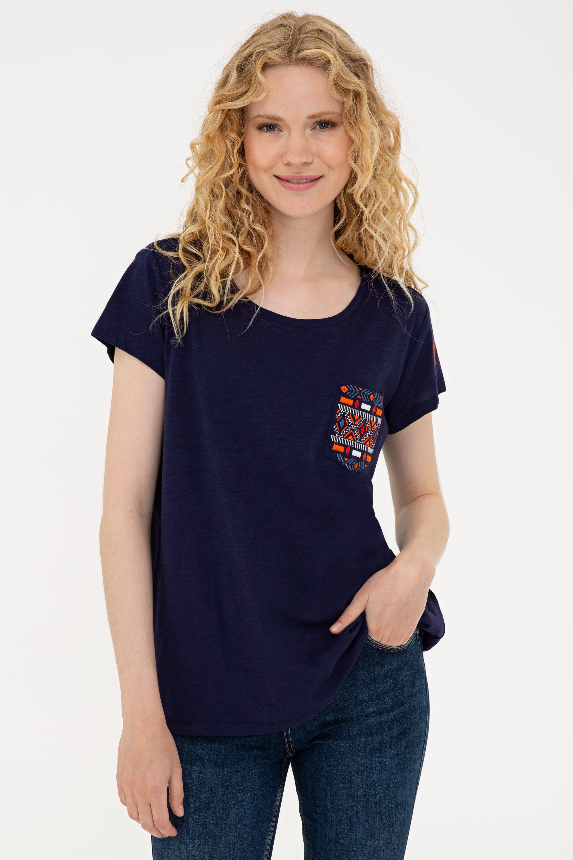 Kadın Lacivert Bisiklet Yaka T-Shirt