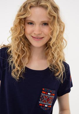 Kadın Lacivert Bisiklet Yaka T-Shirt - 50238086006