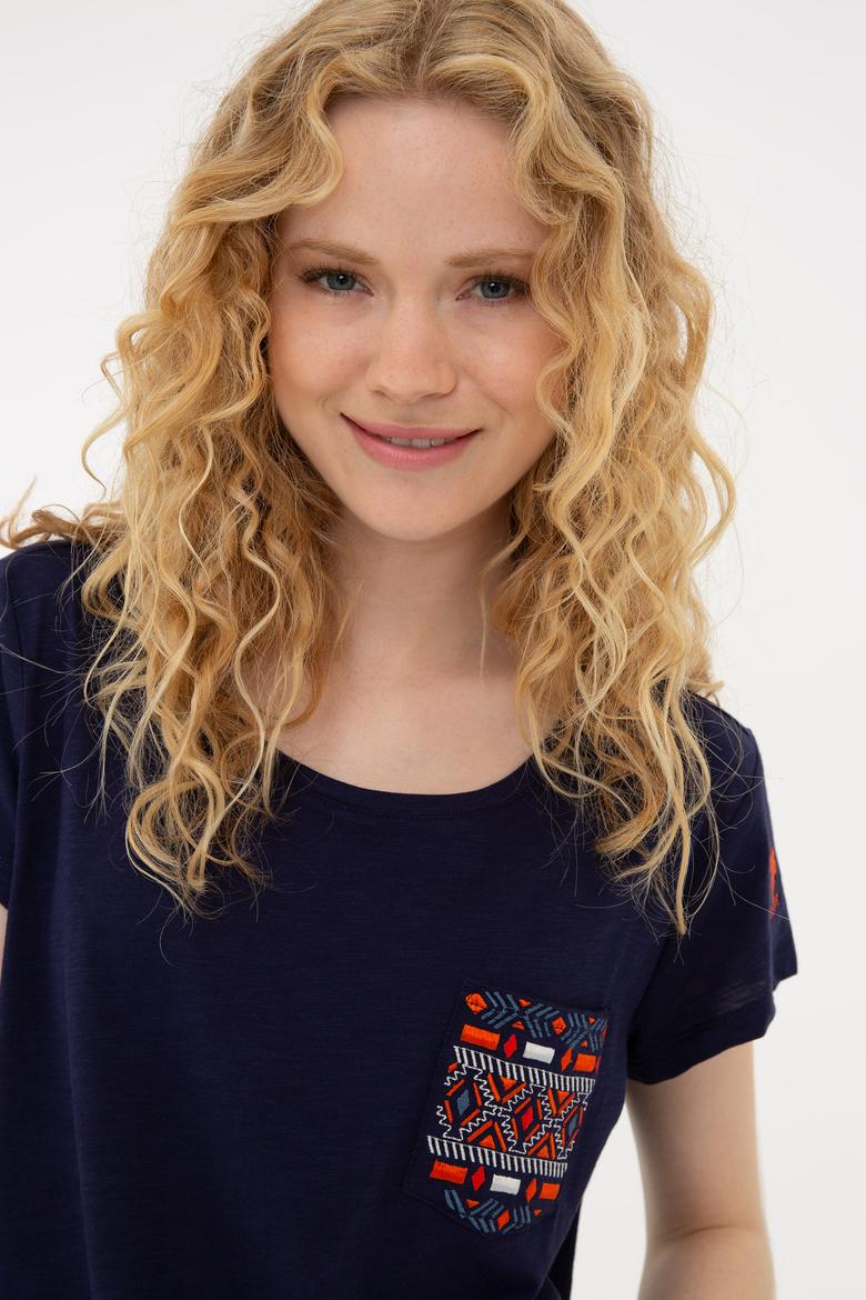 Kadın Lacivert Bisiklet Yaka T-Shirt - 50238086006