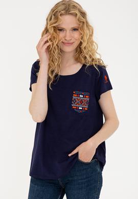 Kadın Lacivert Bisiklet Yaka T-Shirt - 50238086006