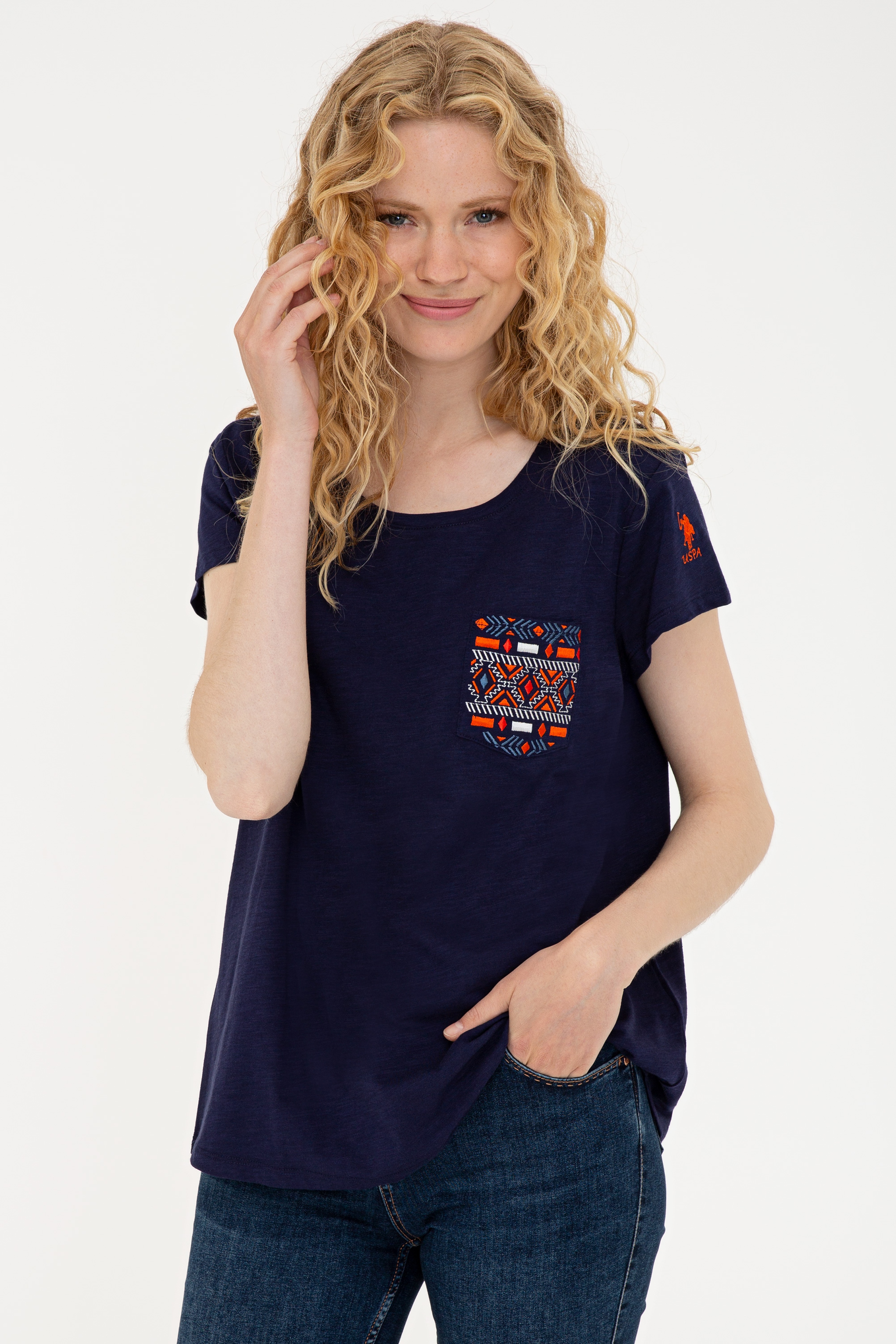 Kadın Lacivert Bisiklet Yaka T-Shirt - Image 3