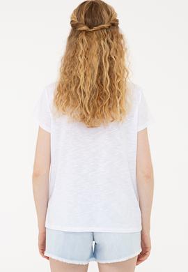 Kadın Beyaz Bisiklet Yaka T-Shirt - 50238103015