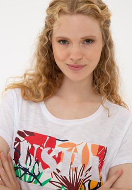 Kadın Beyaz Bisiklet Yaka T-Shirt - 50238103015