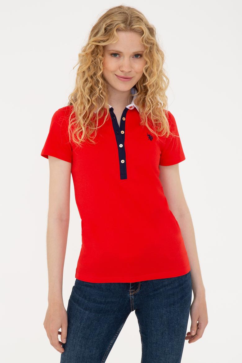Kadın Kırmızı Basic Polo Yaka Tişört