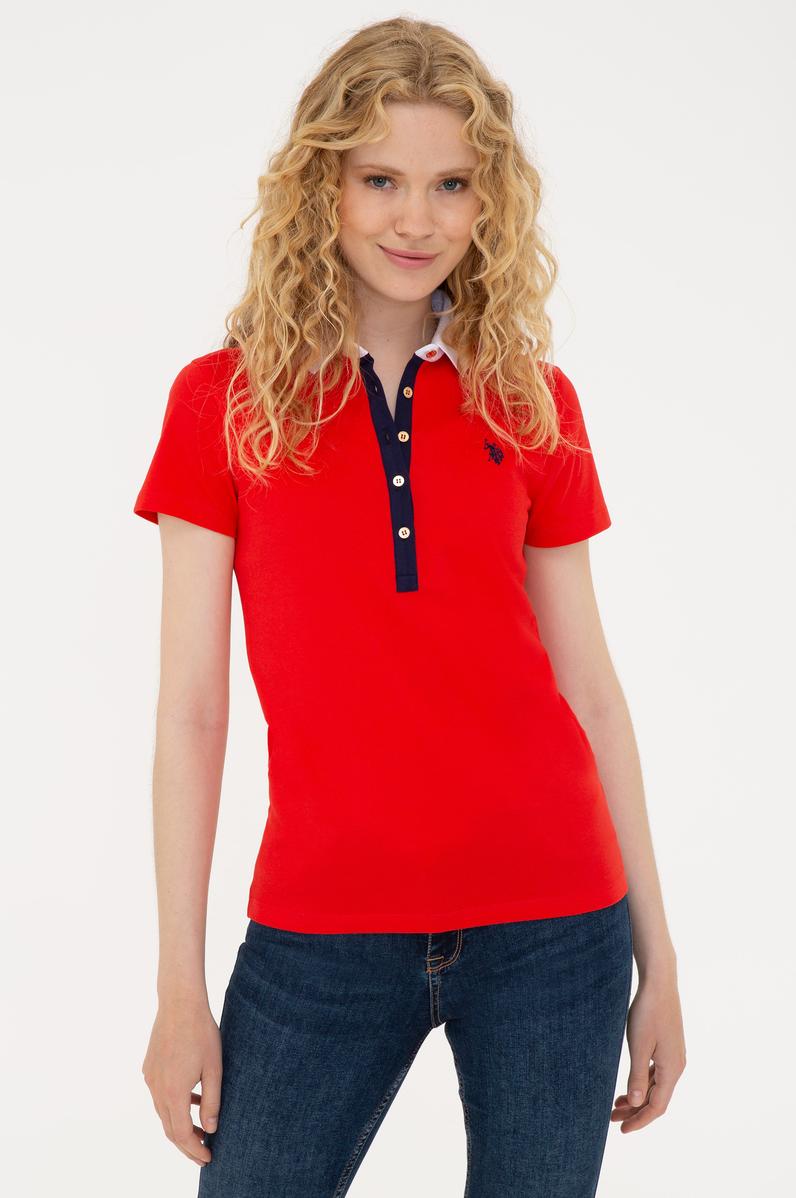 Kadın Kırmızı Basic Polo Yaka Tişört