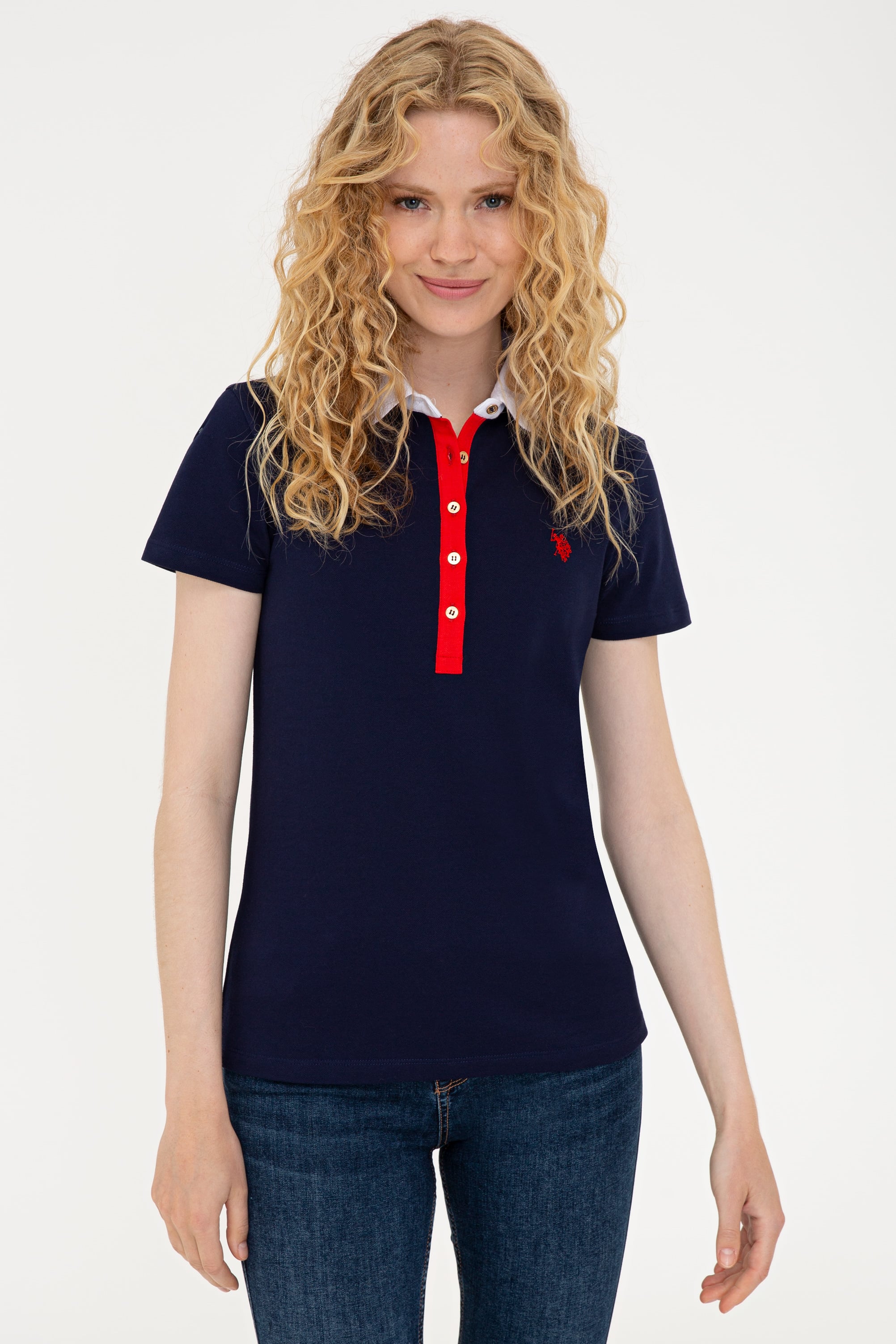 Kadın Lacivert Basic Polo Yaka Tişört