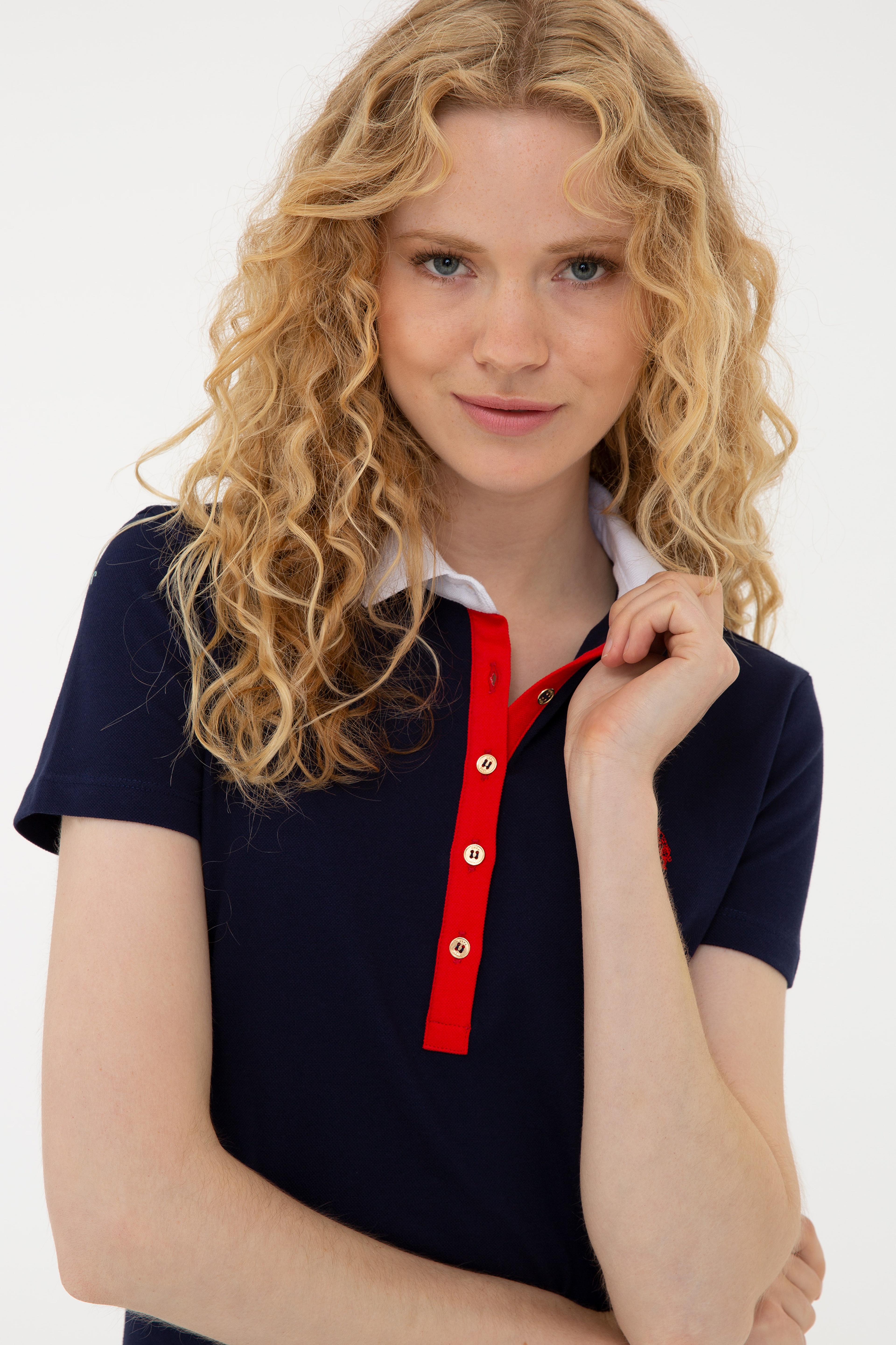 Kadın Lacivert Basic Polo Yaka Tişört - Image 2