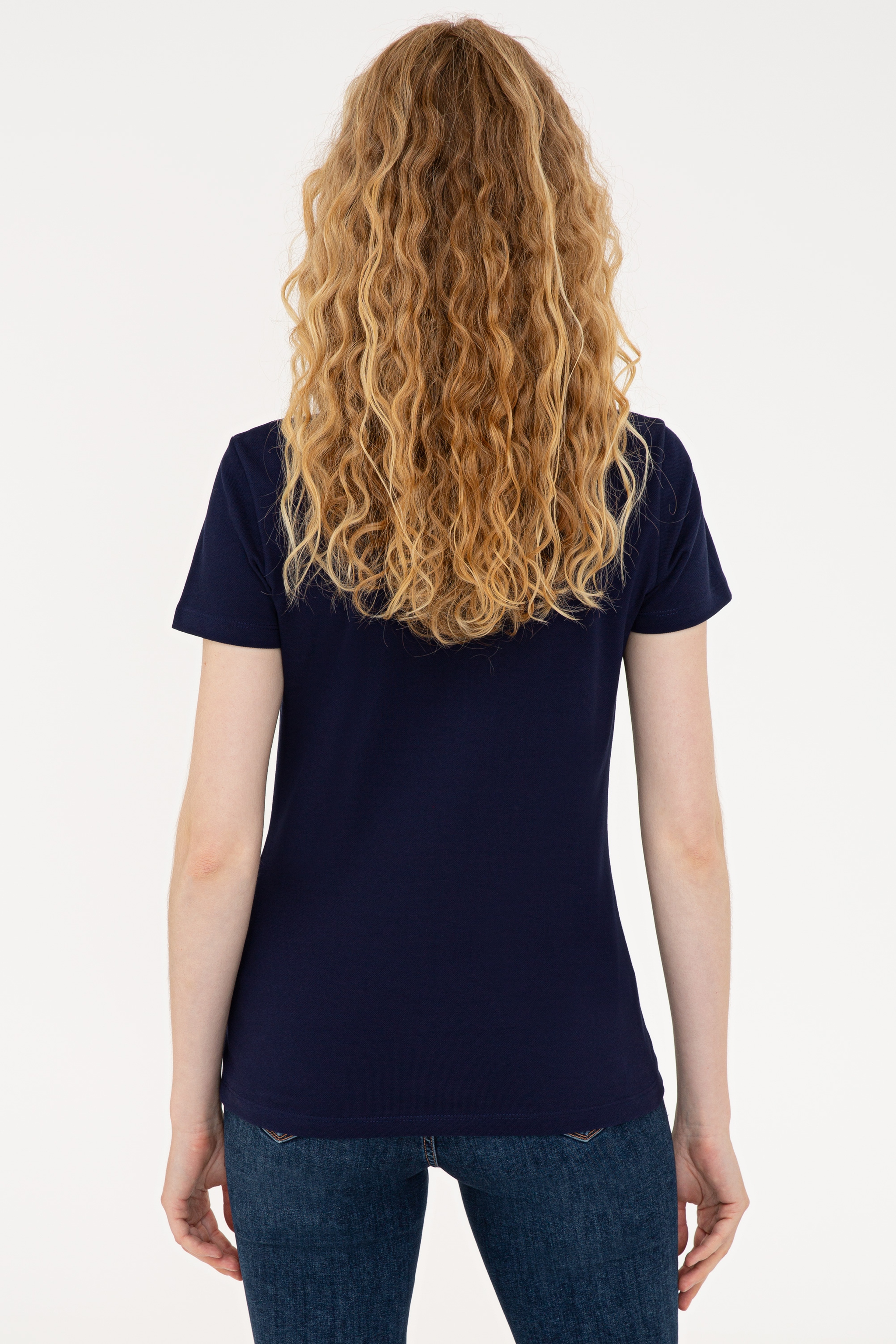 Kadın Lacivert Basic Polo Yaka Tişört - Image 3