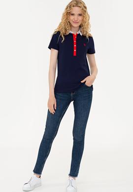 Kadın Lacivert Basic Polo Yaka Tişört - 50239598014