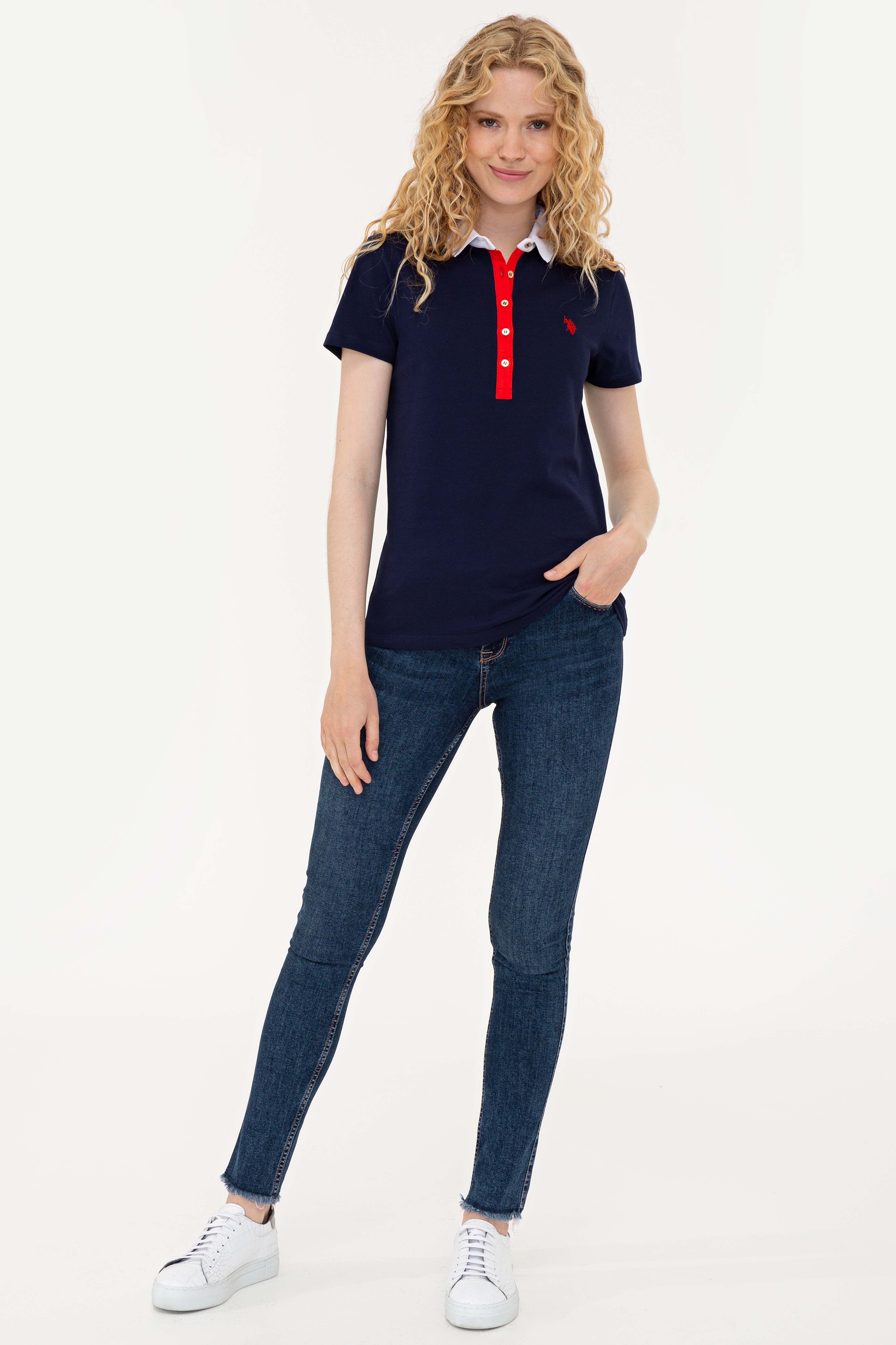Kadın Lacivert Basic Polo Yaka Tişört