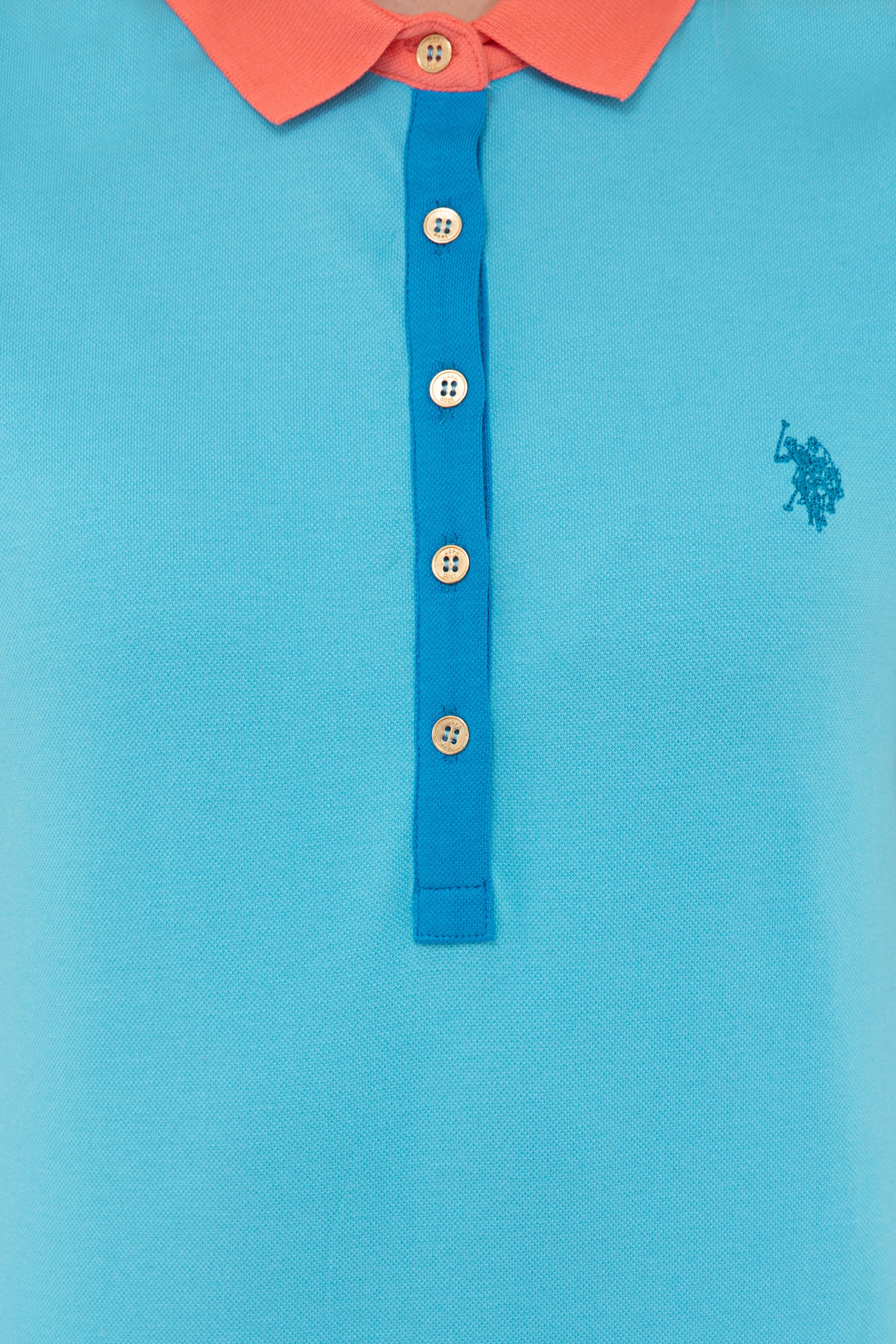 Kadın Turkuaz Basic Polo Yaka Tişört - Image 5