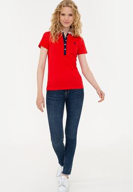 Kadın Kırmızı Basic Polo Yaka Tişört - 50239598080
