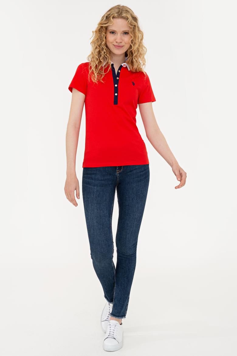 Kadın Kırmızı Basic Polo Yaka Tişört - 50239598080