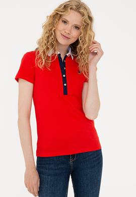 Kadın Kırmızı Basic Polo Yaka Tişört - 50239598080
