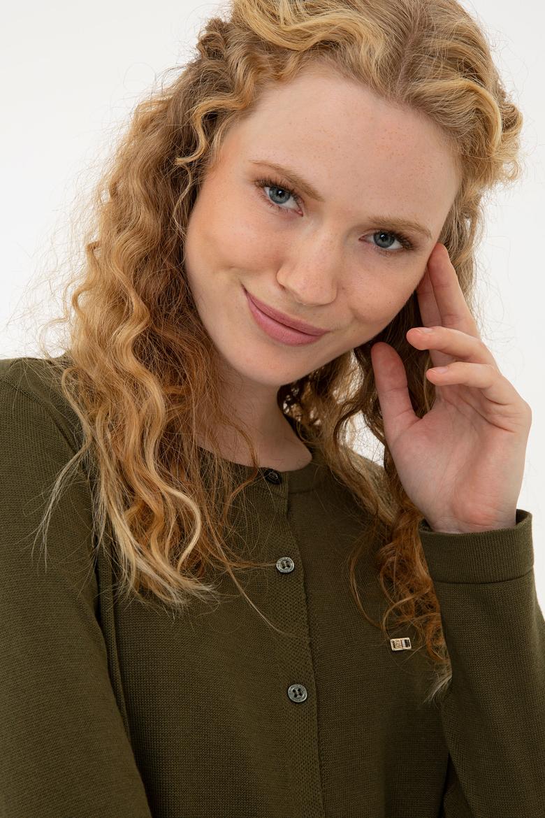 Kadın Haki Basic Triko Hırka - 50224702061