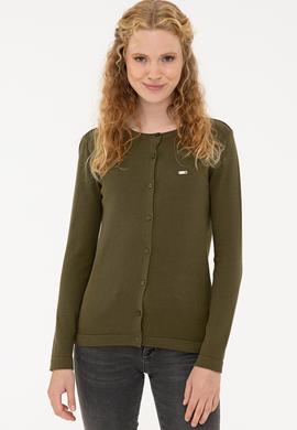 Kadın Haki Basic Triko Hırka - 50224702061