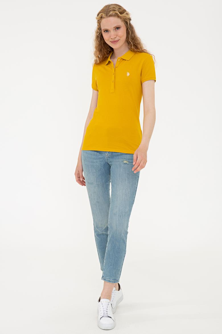 Kadın Sarı Basic Polo Yaka Tişört - 50234714176