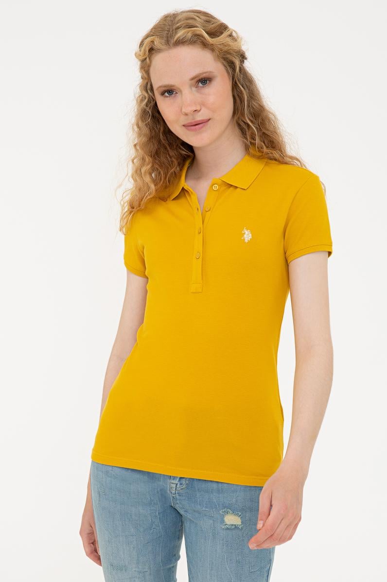 Kadın Sarı Basic Polo Yaka Tişört