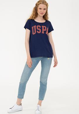 Kadın Lacivert Bisiklet Yaka Tişört - 50238124008